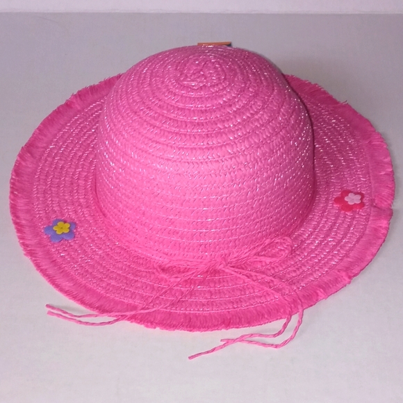 💐 Girls Hat, pink with flowers, straw look. Easter, Church. OS - Picture 5 of 5